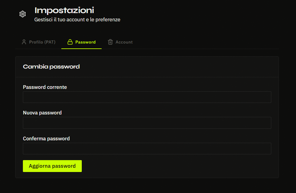 Impostazioni: Cambio Password